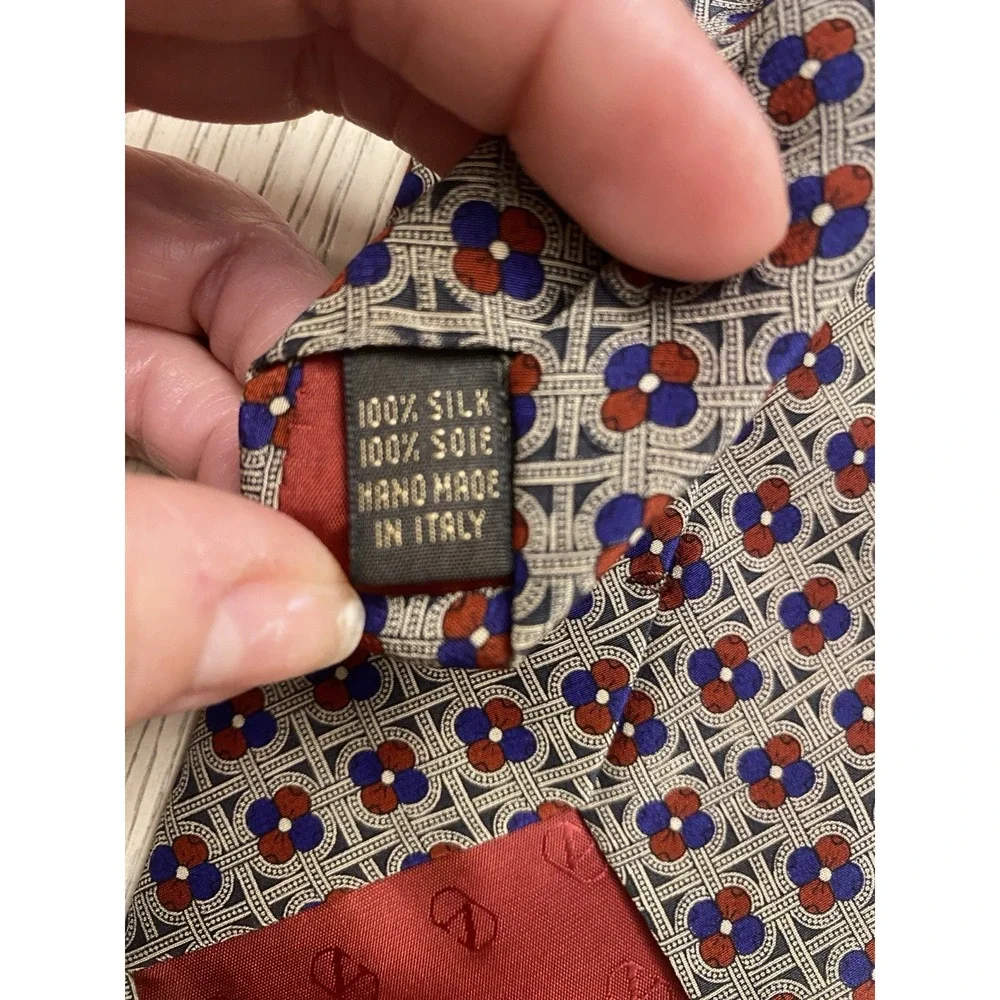 VALENTINO Vintage Cravatte Geometric Print  Silk Tie Made in Italy